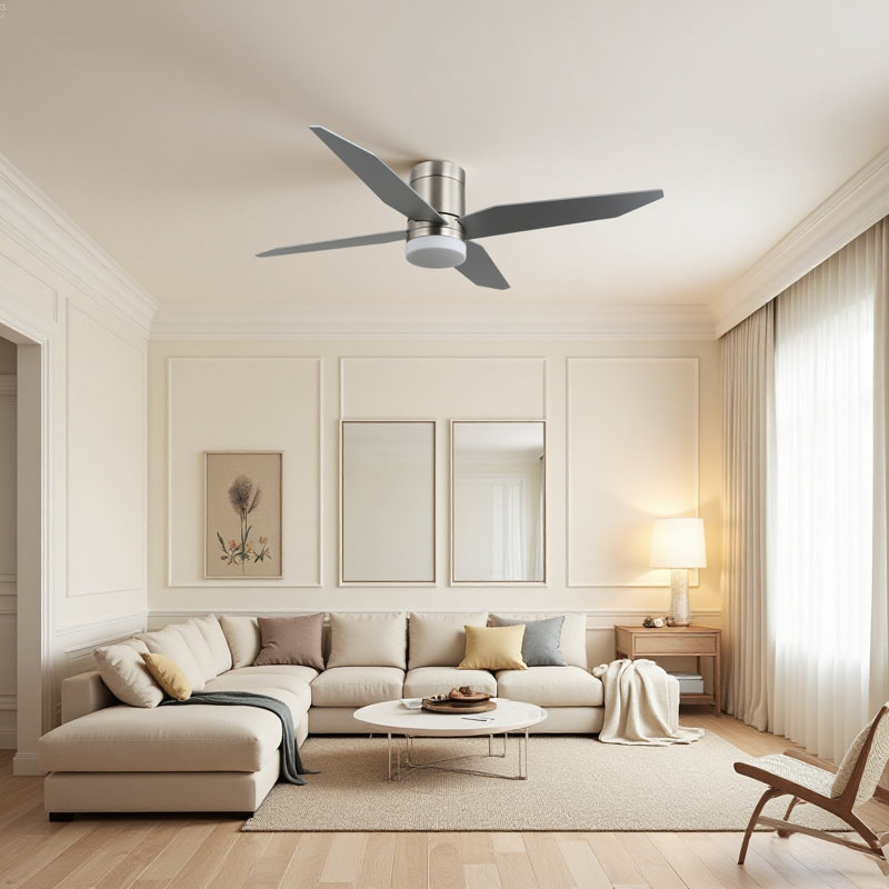 Ventilateur de plafond encastré 52 po avec moteur CC réversible, lumière DEL 3 couleurs et télécommande, 4 pales en bois