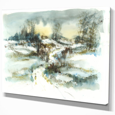Illustration d'un sentier avec un étang d'hiver