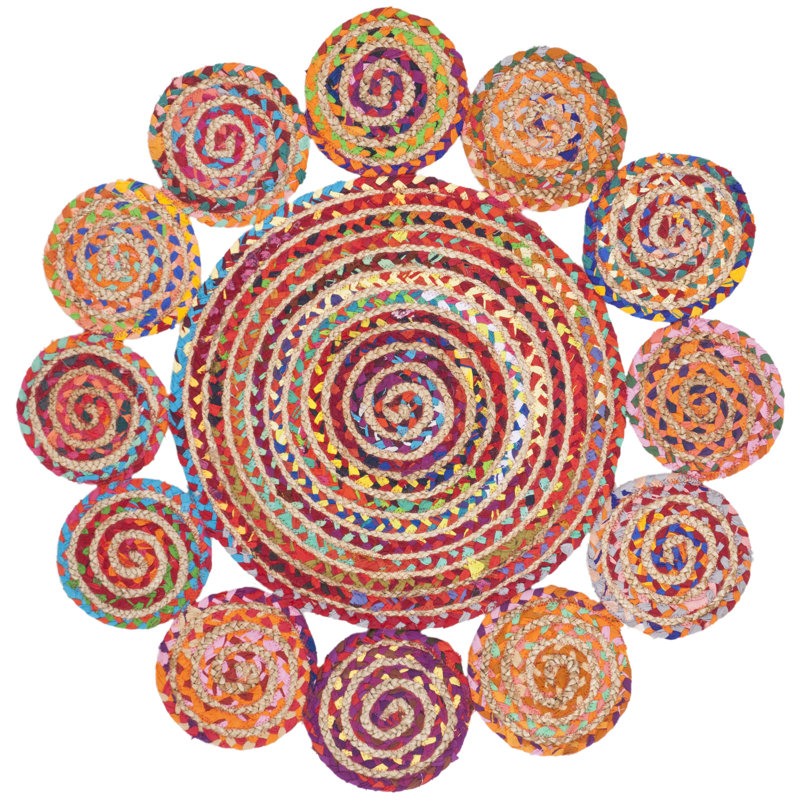 Tapis en jute de coton tissé à la main Abhay, Rond 3 pi