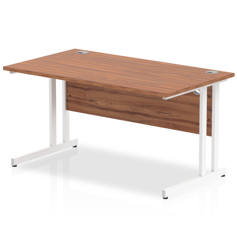 Impulse Metal Base Computer Desk, 73cm H x 140cm W x 80cm D, Walnut, White