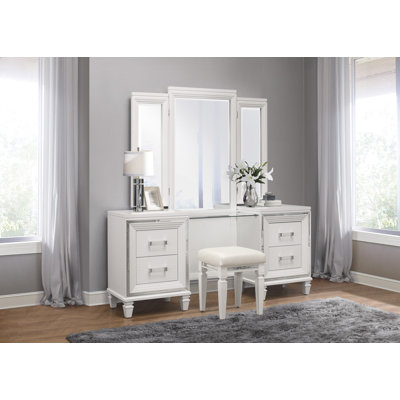 Magnotti Vanity Desk With Mirror And Stool