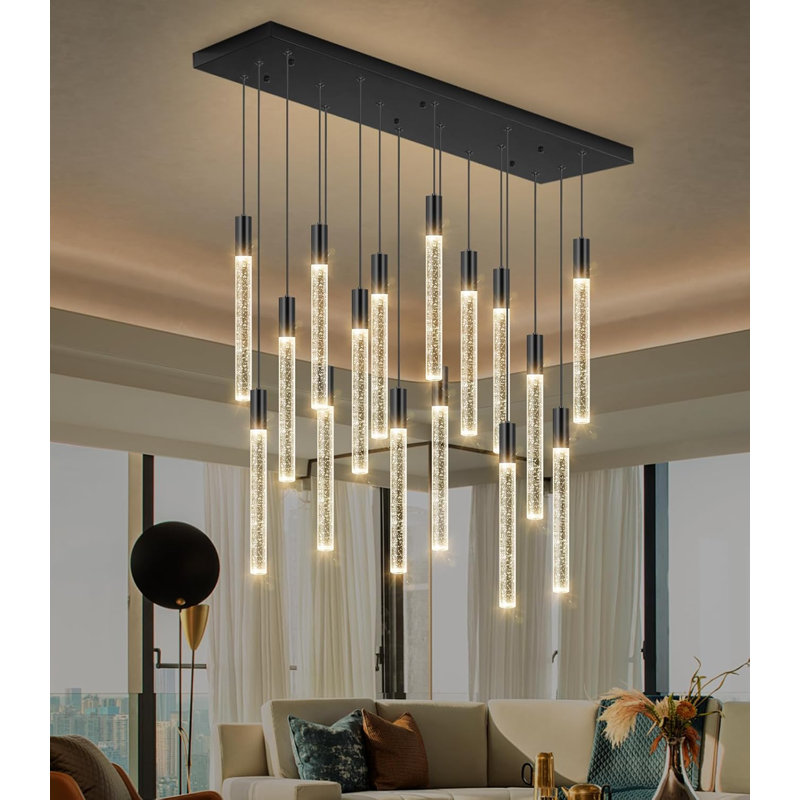 16 Lights Rectangular Modern Glam Chandelier, Matte Black