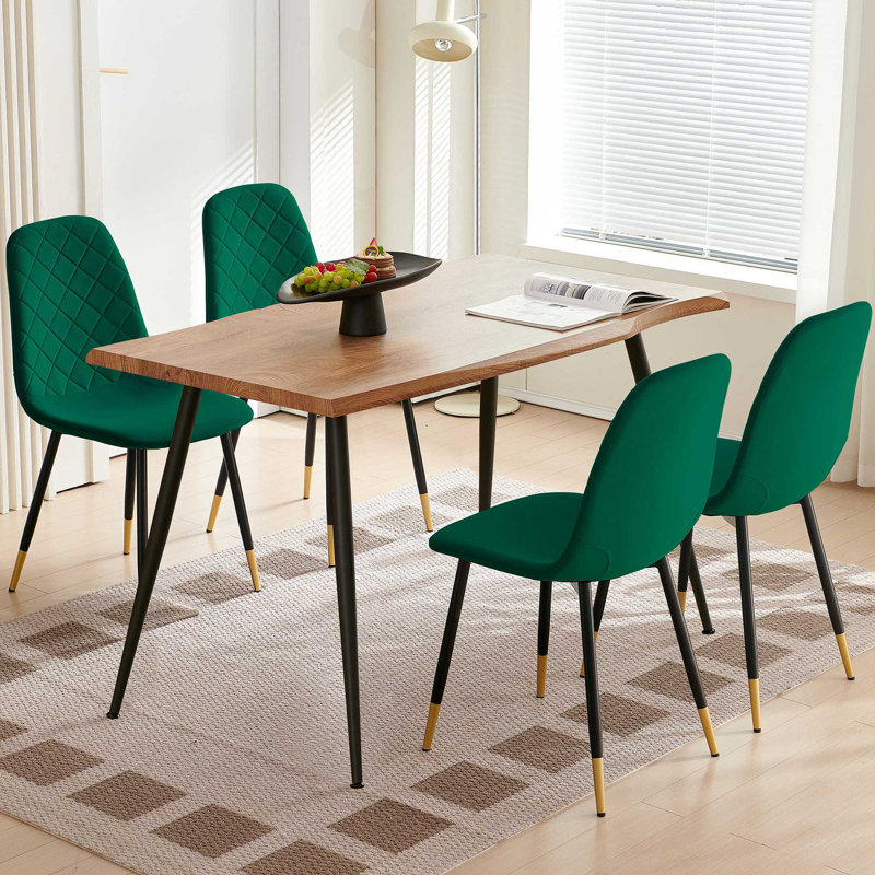 Breakfast Table Set For 4, Rectangular Table Velvet Dining Chair, Green
