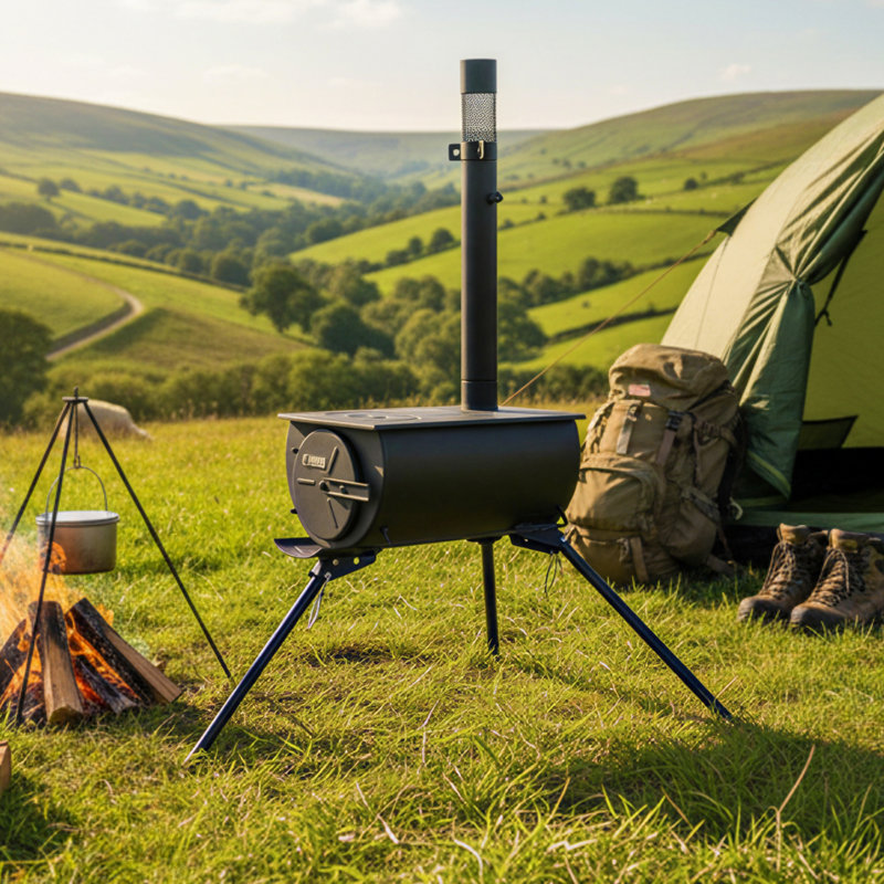 Orion Portable Tri-Pod Tent Stove in Black