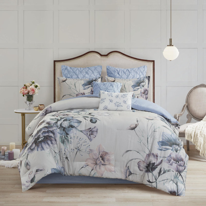 Ensemble d'édredon en coton percale 8 pièces, Bleu, Édredon grand + 7 articles supplémentaires