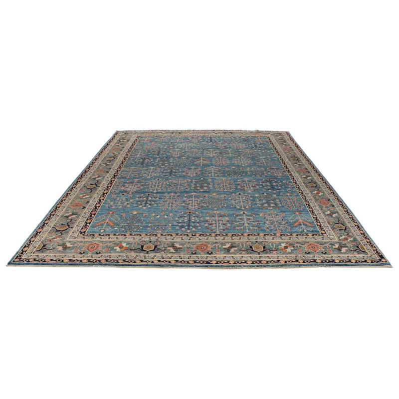 Tapis traditionnel bleu et vert 9 x 12