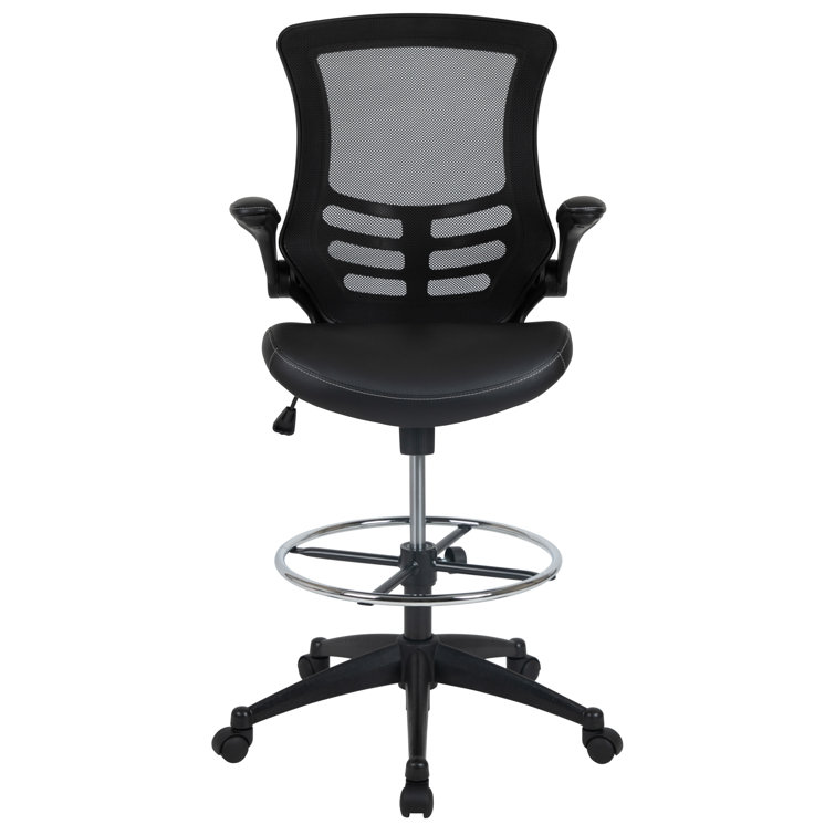 Flip Top Ergonomic Mesh Drafting Swivel Desk Chair Lumbar Support, Height Adjustable with Foot Ring Inbox Zero Upholstery Color: Black