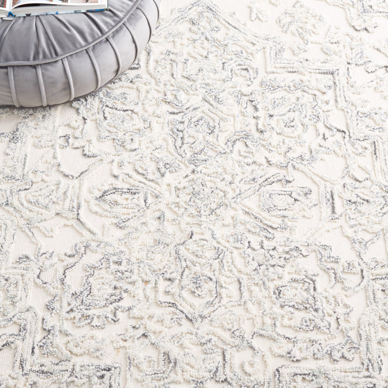 Ivory and Charcoal Hand Tufted Wool Area Rug