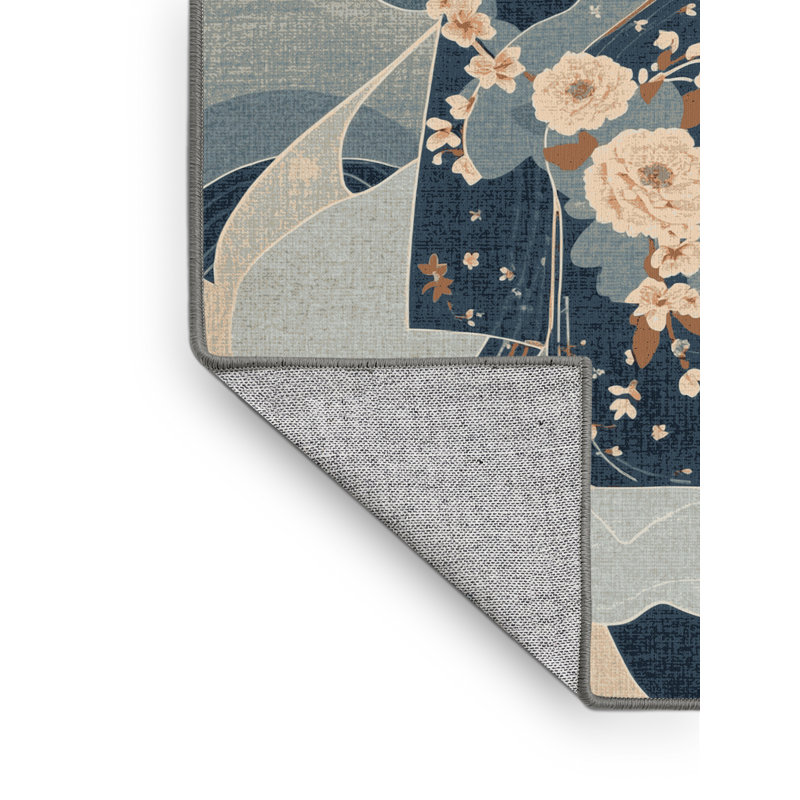 Tapis floral gris lavable à la machine Brooksville, 7 x 10
