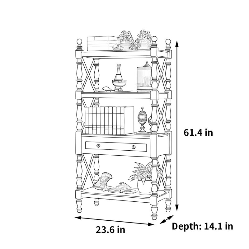 Artistic and practical bookcase, White, (4 Shelves) 61.4"H x 23.6"W x 14.1"D