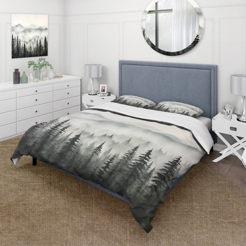 Ensemble de housse de couette grise Misty Morning Forest Horizon I - Paysages
