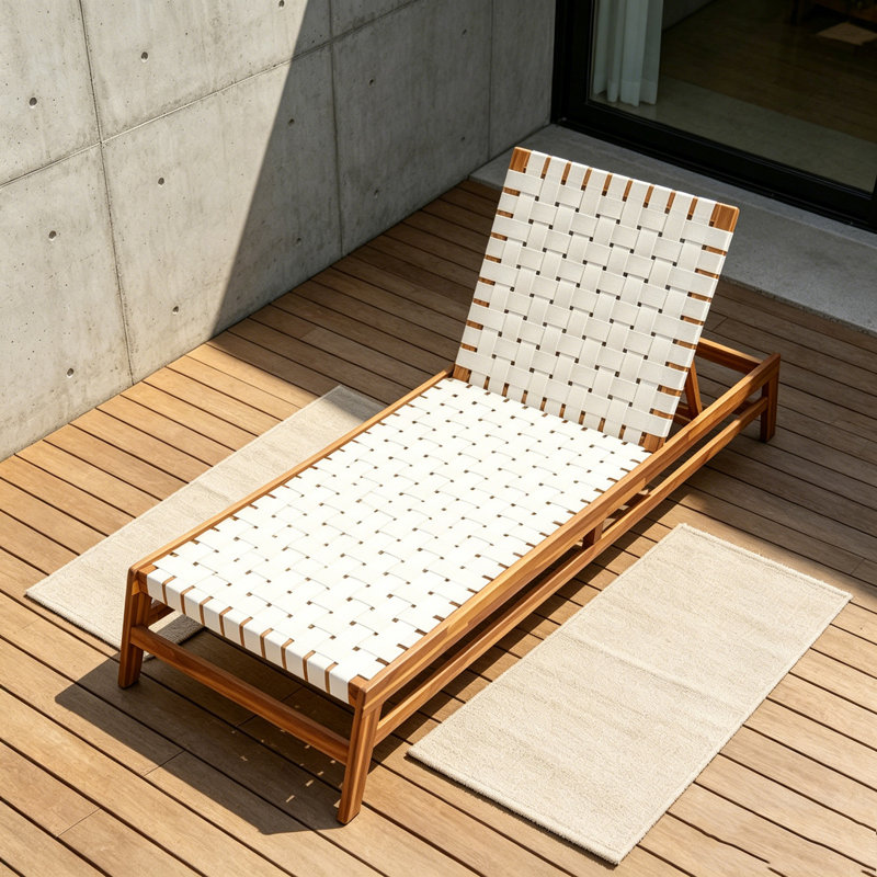 Outdoor Rope Chaise Lounge, Teak,White