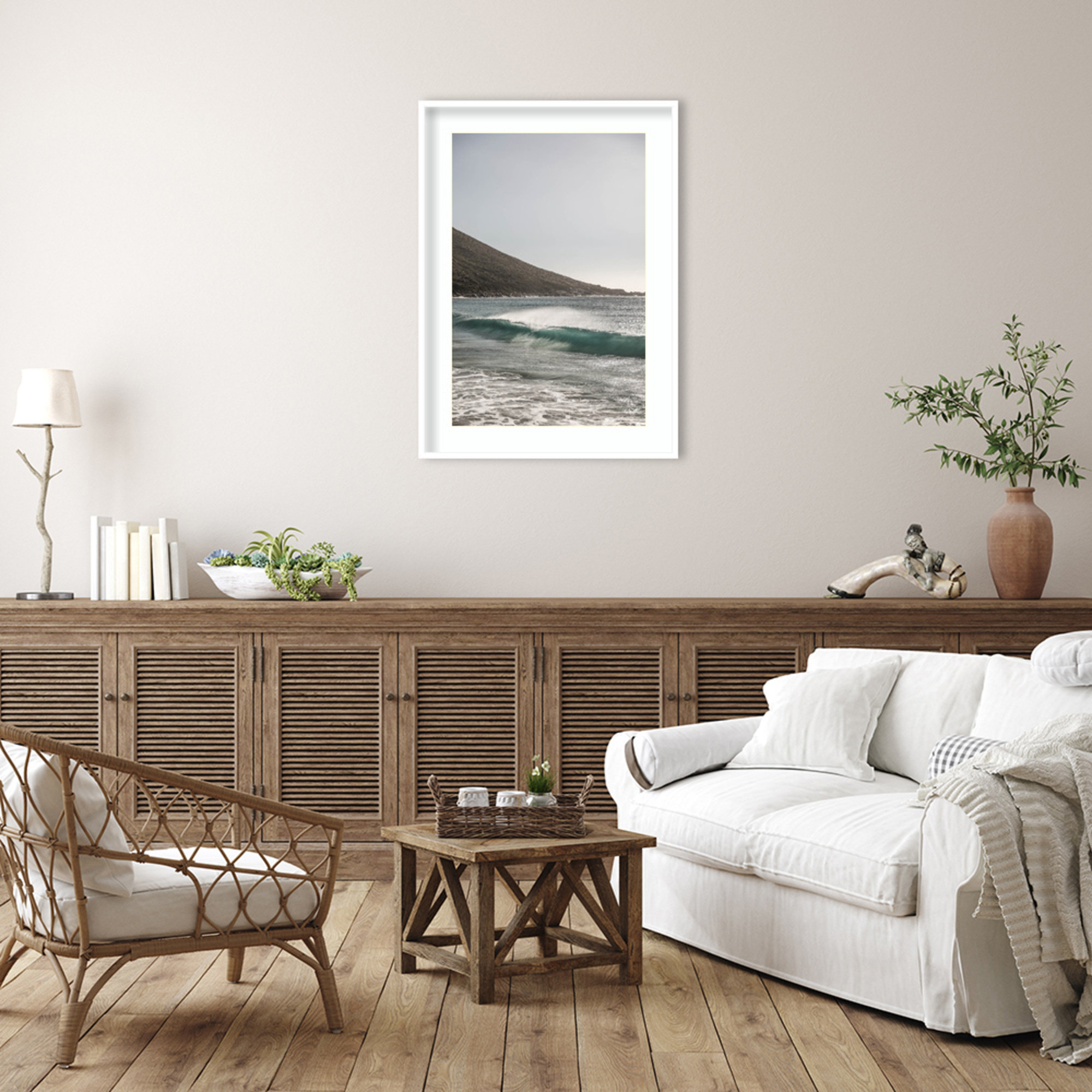 Sandy Bay Beach by Shot by Clint Wood Framed Wall Art Print, White , 41" H x 30" W