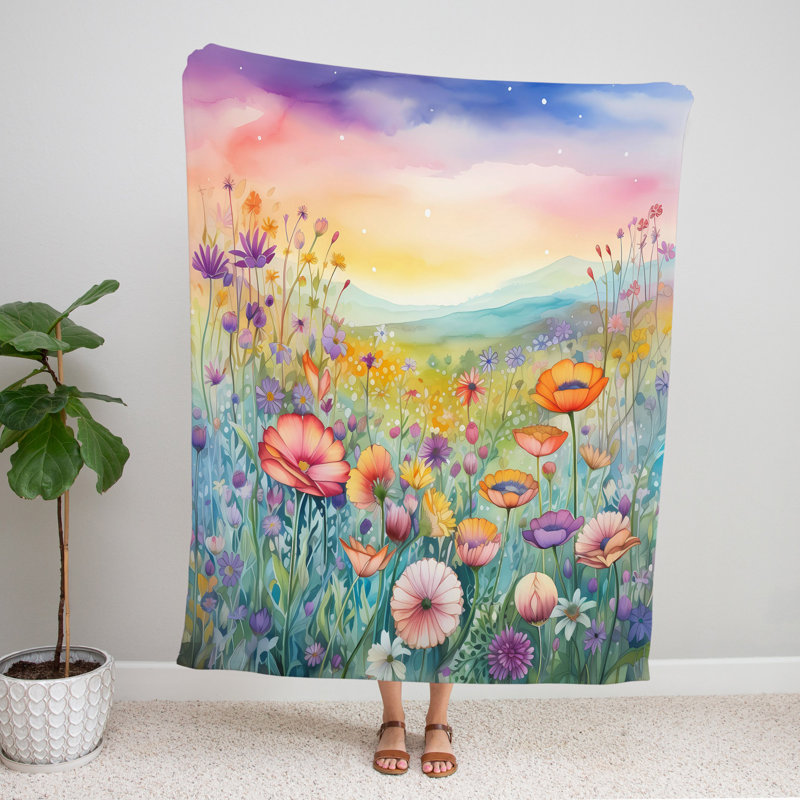 Throw Blanket, 68" W x 80" L, Floral/Abstract, Orange/Purple/Pink