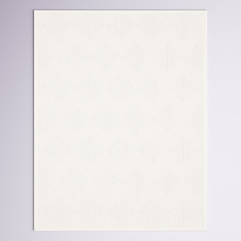 Tapis ivoire en laine et coton touffeté à la main à motif géométrique Hattie, Rectangle 6 pi x 9 pi