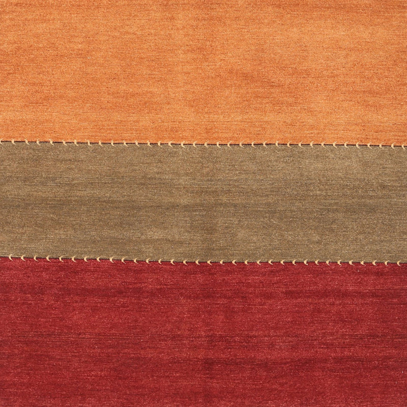 Tapis de zone rouge/orange contemporaine, Carré 3 pi