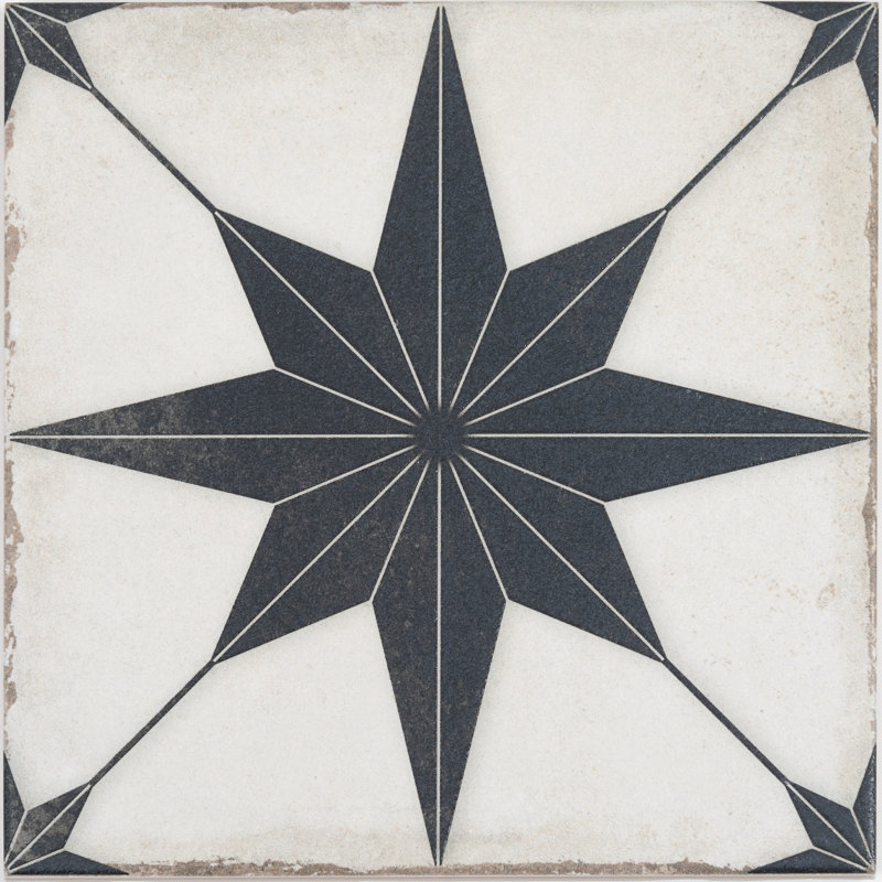 Faenza 8x8 White Black Porcelain Square Motif Wall and Floor Tile (6.46 sq ft/case) - 15 Pack, Black/White