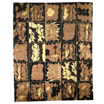 Tapis jaune / brun / noir noué à la main de haute qualité
