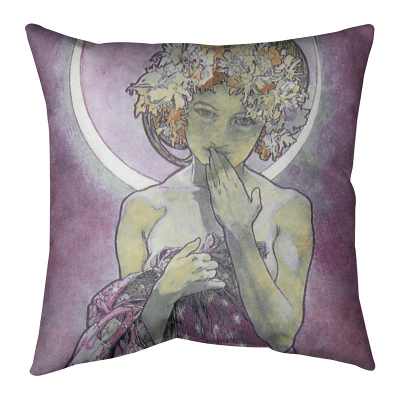 Coussin Alphonse Mucha, 14 po x 14 po, Housse de coussin seulement, Rose