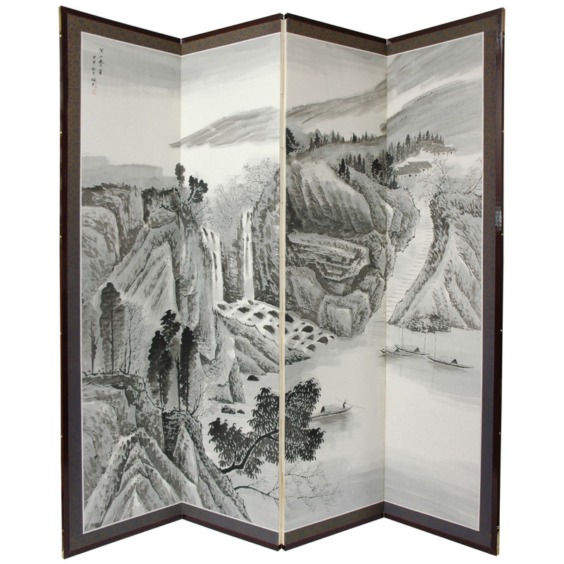 Misty Mountain - Écran de soie chinois peint à la main