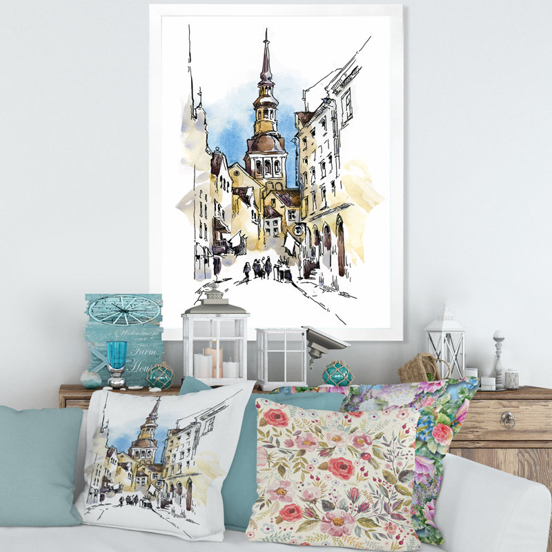 Vintage Old Europe View I - peinture sur toile encadrée