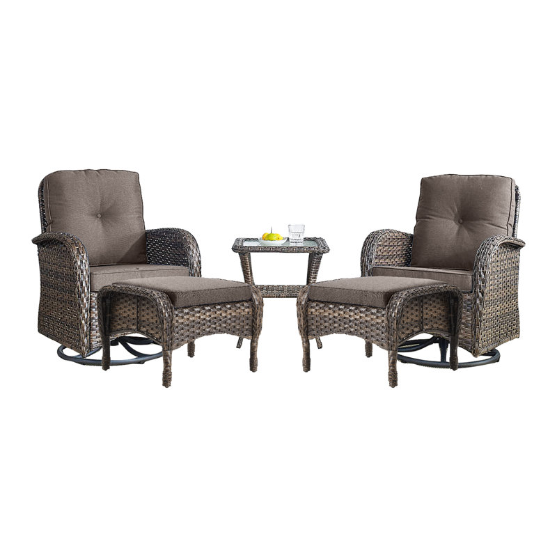 Ensemble de conversation de patio en osier 5 pièces Aristil avec fauteuil pivotant et repose-pieds Aristil, Gris