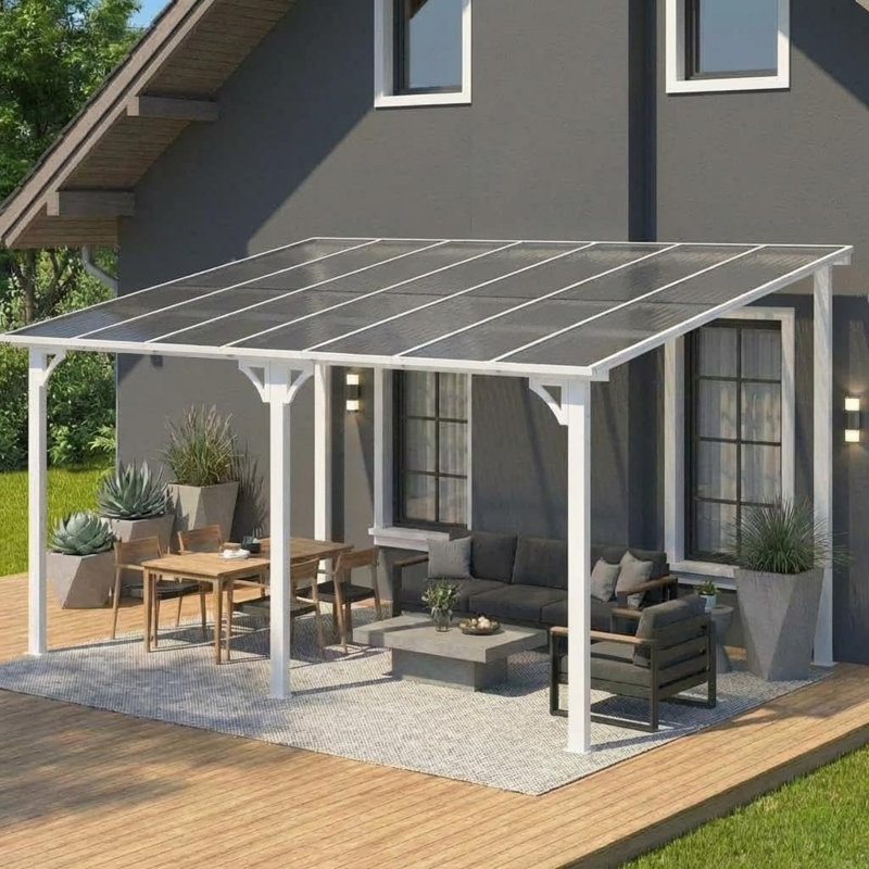 Pavillon de jardin mural rigide 10 po x 14 pi avec toit et gouttières - blanc, Blanc