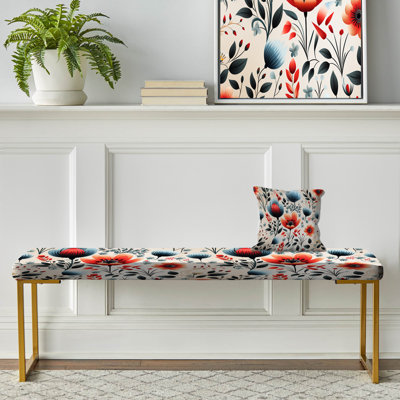 Banc floral rembourré or
