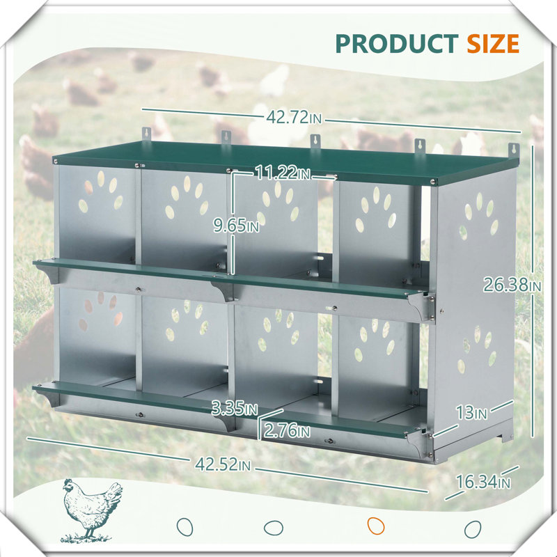 Boîte de nidification à 8 compartiments pour poules pondeuses, poulailler en métal, fixation murale pour poulets, poules et poulailler