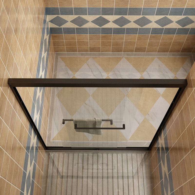 56" W - 60" W x 72" H Double Sliding Semi-Frameless Shower Door with Tempered Glass, Matte Black