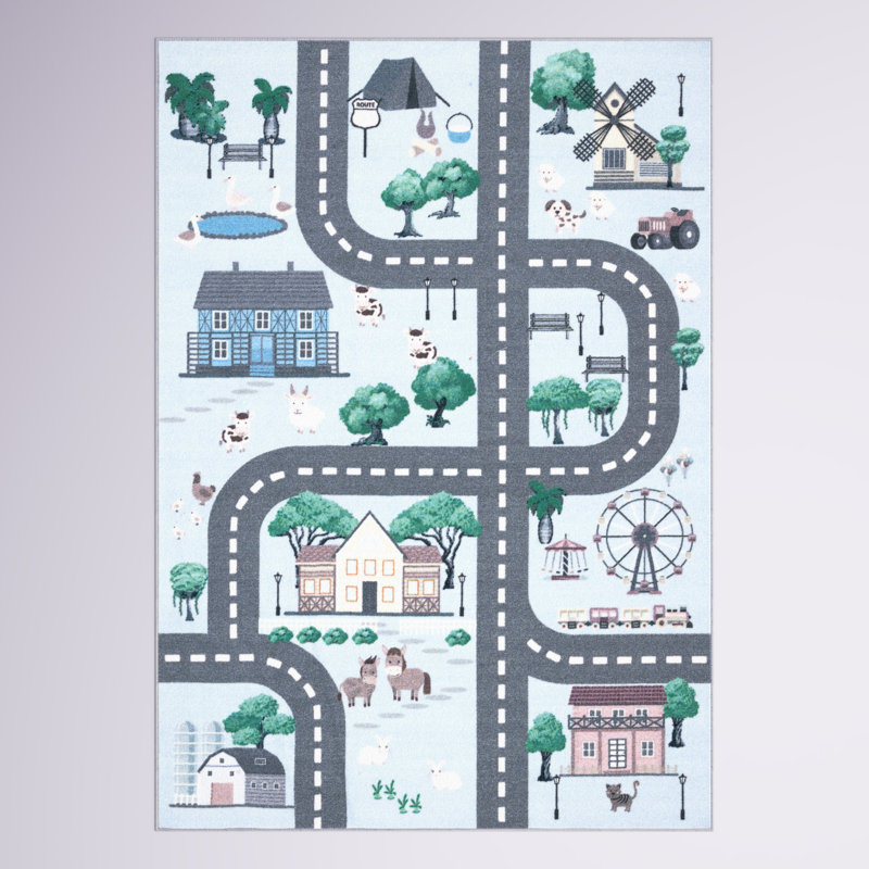 Tapis bleu / gris foncé Guarani, Rond 3 pi 3 po