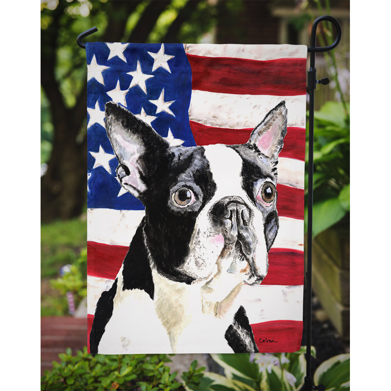 2 côtés en polyester de 2 côtés american drapeau de jardin, Boston-terrier noir/blanc