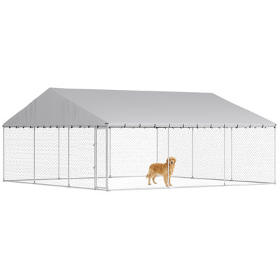 Chenil d'extérieur pour chien, 20 pi x 20 pi x 10 pi, grand chenil extérieur robuste avec toit imperméable, enclos pour animaux à maillons galvanisés avec serrure sécurisée, pour grande race, poulet, canard