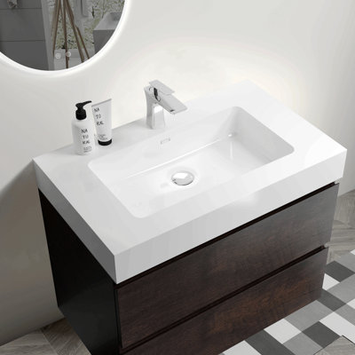 30" Bathroom Vanity,With Ceramic Basin,Two Cabinet Doors With Black Zinc Alloy Handles,Solid Wood,Excluding Faucets,