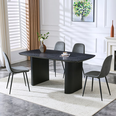 Dining Table Set For 4,67'' Black Dining Table With Roman Column Base And 4 Padded Seats.