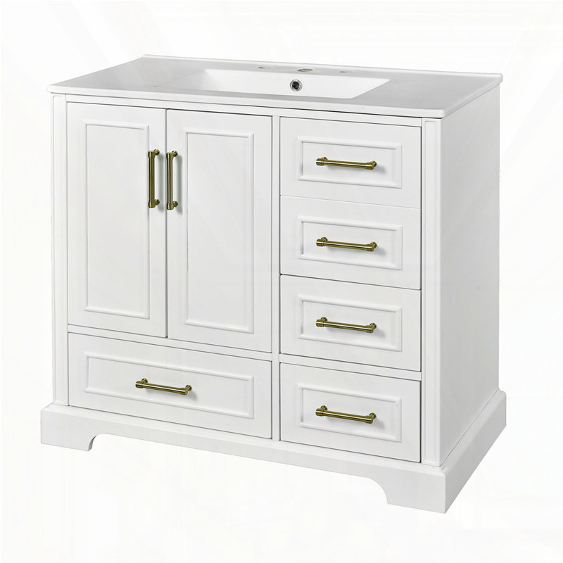 Meuble-lavabo traditionnel 36 "avec lavabo en céramique, Blanc