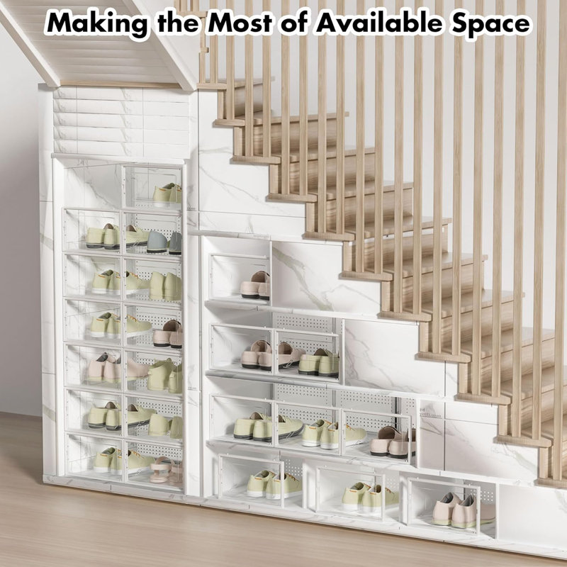 Boîtes de rangement pour chaussures en plastique transparent, paquet de 15 organisateurs de chaussures empilables avec emboîtement, étagère à chaussures pliable avec couvercles pour placard et organisation à domicile