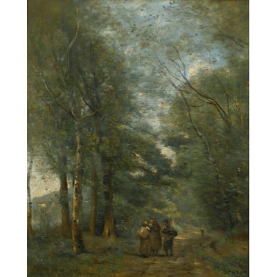 "City of Avray. Peasants Chatting on the Path Along the Pond" by  Jean-Baptiste-Camille Corot - Gallery Wrap Canvas Wall Art