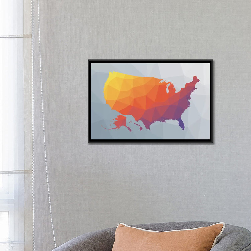 « geo map ii », reproduction d’impression sur toile, H 18 po x l 26 po x P 1,5 po, Toile avec cadre noir, Pas de tapis