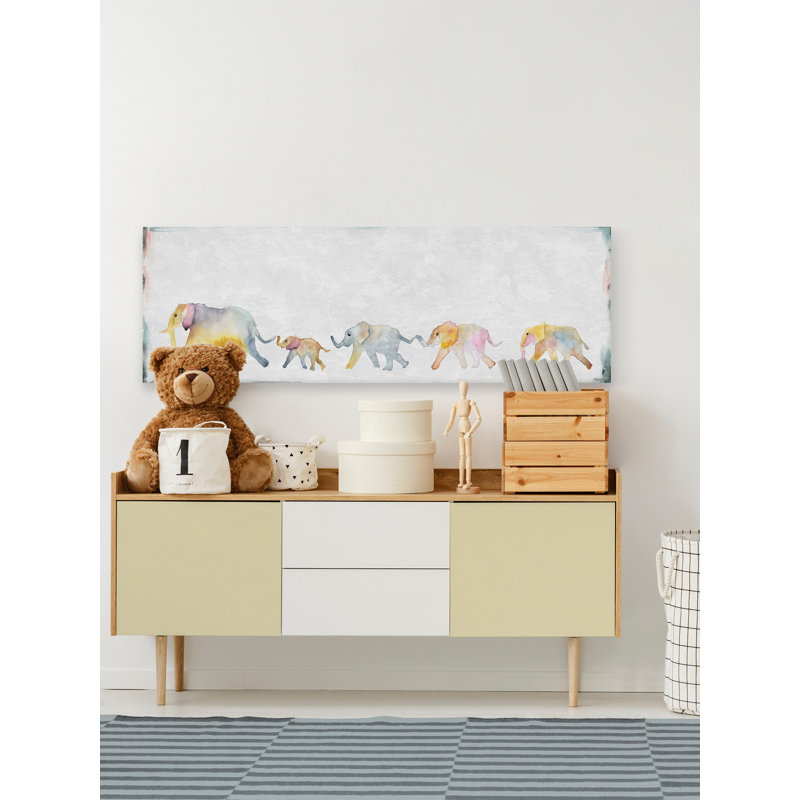 'Elephant Line' Print On Wrapped Canvas, 15" H x 45" W x 1.5" D