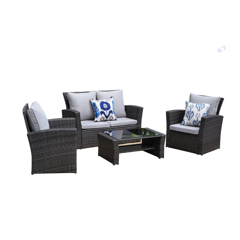 Gray Steel Frame 4-Piece Outdoor Patio Set with Cushions