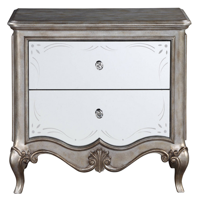 Table de chevet 2 tiroirs champagne antique