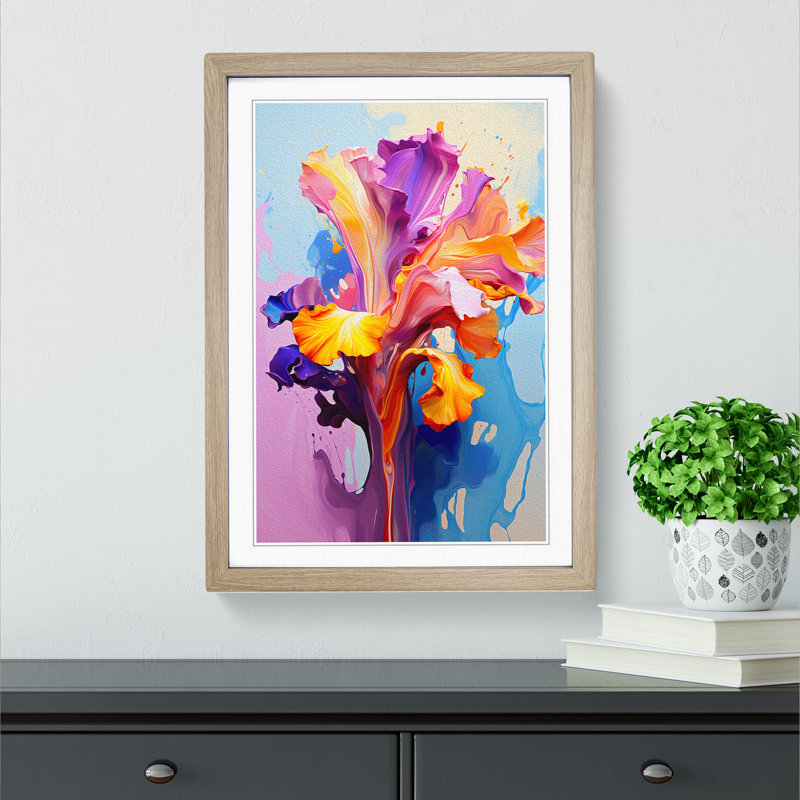 Iris Flower Pop - Framed Print, Oak Framed, 46cm H x 34cm W x 2cm D