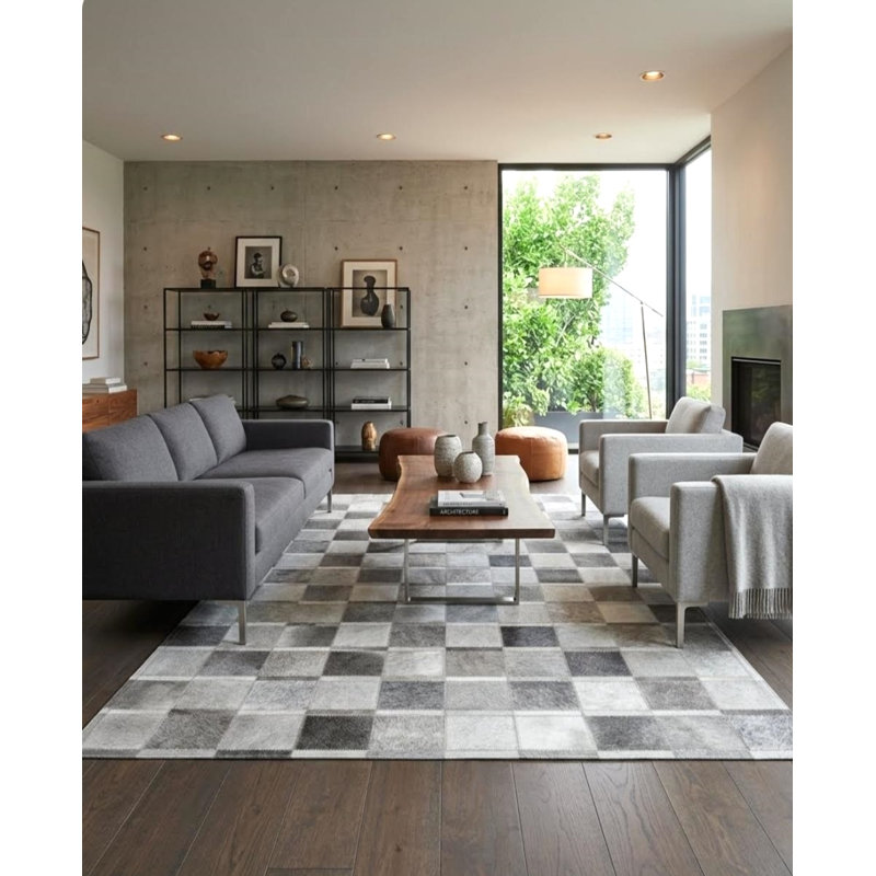 Tapis gris ivoire à carreaux carrés Abani, 8 pi x 10 pi