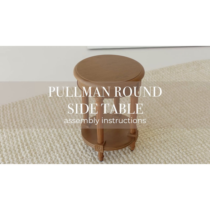 Antiqued Natural Round Wooden Side Table with Carved Details