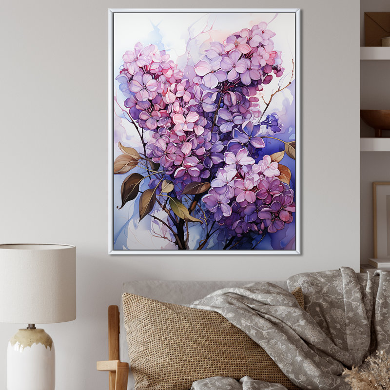 Lilacs Flow Grace I sur toile, Cadre flottant blanc, H 32 po x l 24 po x P 1 po