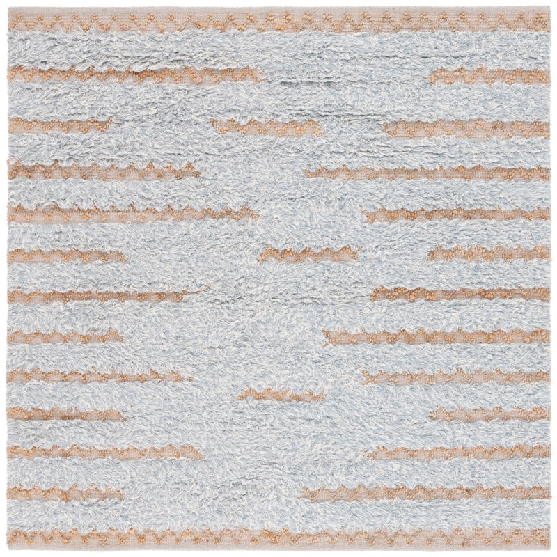 Kensen Hand Woven Wool/Jute/Cotton Abstract Rug in Gray, Square 6'