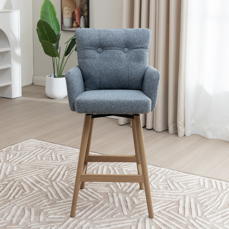 Swivel Upholstered Counter Stool with Solid Wood Frame, Teal