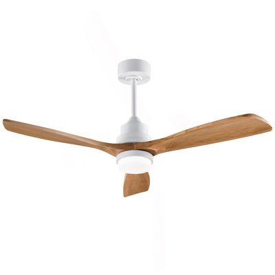 Hot Sales 52 Inch Modern  Ceiling Fan With 3 Color Dimmable 3 Solide Wood Blades Remote Control Reversible DC Motor With Led Light