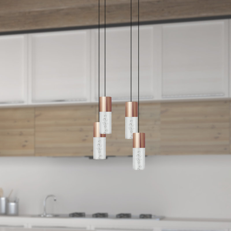 Luminaire suspendu cylindrique 4 lumières DEL Andromedae, Cuivre